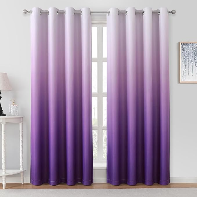 HOMEIDEAS Purple Ombre Blackout Curtains 52 X 84 Inch Length Gradient Room Darkening Thermal Insulated Energy Saving Grommet 2 Panels Window Drapes for Living Room, Bedroom