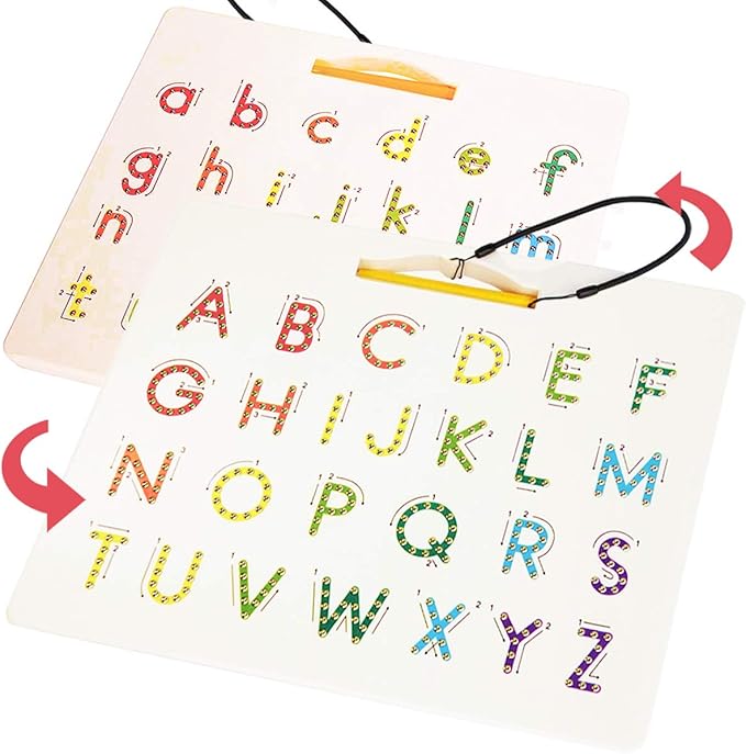 CozyBomB™ Double Sided Magnetic Letter Board - 2 in 1 Alphabet Magnets Tracing Board for Toddlers ABC Letters Uppercase & Lowercase Practicing Gifts for Boys Girls Birthdays Christmas Holidays