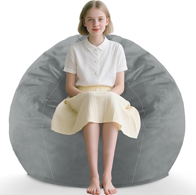 2FT Bean Bag Chair, Comfy Bean Bag Chairs with Memory Foam Filled, Fluffy Beanbag Sofa with Dutch Velvet Cover, Teardrop BeanBag Chairs for Living Room, Playroom - Light Grey