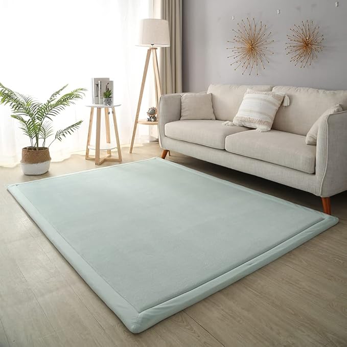 Loartee Coral Velvet Crawling Rug (6'7"x7'10", Light Green) for Toddler Children Play Area Rug Yoga Mat Exercise Pad Carpet