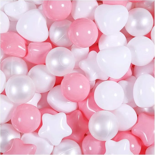 GOGOSO Pink Ball Pit Balls with Star Bals Heart Balls 100 - Crushproof Plasticballs for Babies Toddlers Kids Children for 1 2 3 4 5 Years Old,5 Colors,2.15inches