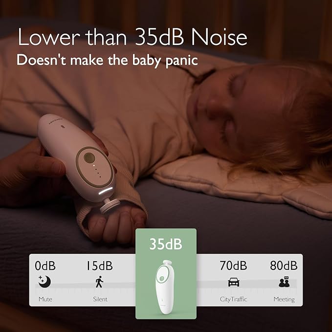 Momcozy Baby Nail File Electric, Gentle Baby Nail Trimmer Electric Rechargeable, Baby Nail Clipper Electric, 7 Grinding Head Replacement Pads