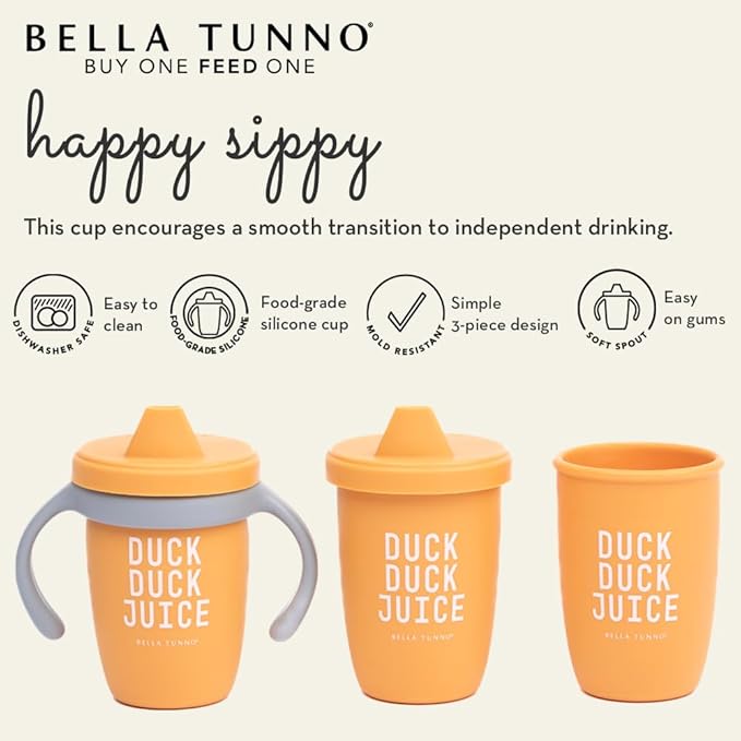 Sippy Cup by Bella Tunno, Silicone Training Cup with Transition Handles for Infants, Toddlers & Kids, Babies 6-12 Months & Toddlers 1-3 Years, Boys & Girls, Sip Sip Hooray, 8 oz