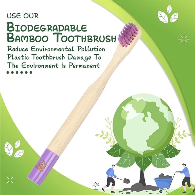 Kids Bamboo Toothbrushes, BPA-Free Soft Bristles, Eco-Friendly Natural Wooden Toddler Toothbrush, 6-Pack Travel Toothbrushes Set for Children