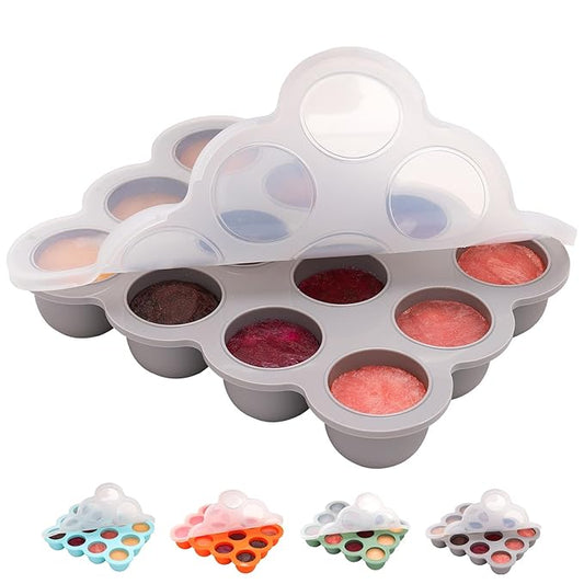 Baby Food Storage Container - 1.5oz x 12 Pods Silicone Freezer Tray with Lid for Homemade Baby Food, Fruit Purees, Vegetable & Breast Milk (Grey)