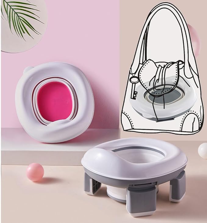 Kids Travel Potty | Foldable Car Potty | Potty Training Toilet w/Travel Bag & Potty Liners for Indoor and Outdoor (Gray)