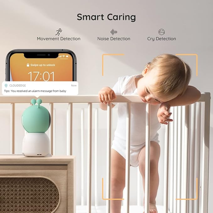 BOIFUN Additional Baby Camera Specifically Compatible with Baby 6T Video Baby Monitor, 360° Camera with Night Light, Auto Tracking, AI Motion & Sound Detection, Two-Way Audio, with Wall Mount Base