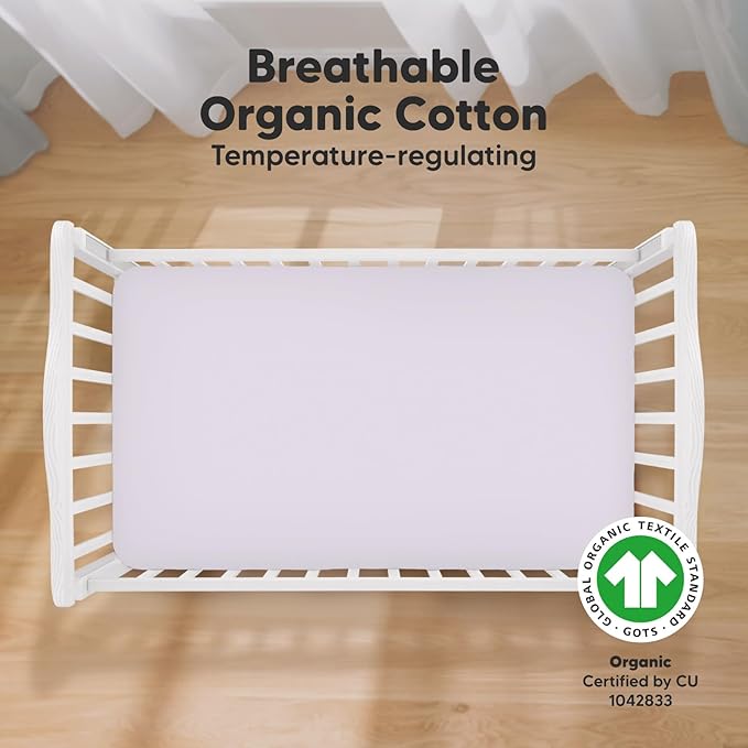 KeaBabies 2-Pack Organic Crib Sheets for Boys, Girls - 52x28 Fitted Crib Mattress Sheet Neutral, Breathable Jersey Cotton Cover for Baby Bed, Toddler Mattress, Soft & Cute Prints (Thistle)