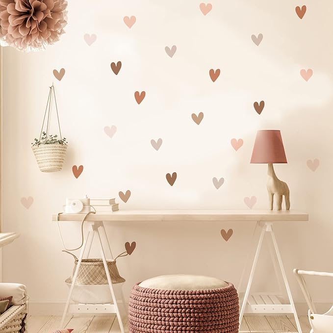 Boho Wall Decal for Girls Bedroom 72 PCS, Boho Heart Wall Stickers Peel and Stick for Nursery Kids Room Décor, Removable Wall Decals Vinyl Murals DIY Cute Decorations (12 Sheets)