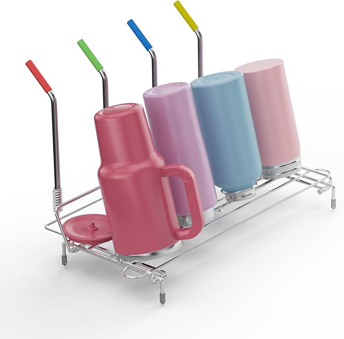 Bottle Drying Rack Stainless Steel Fold Water Bottle Drying Rack Organizer with Straw Holder for Baby Bottles,Cups, Mugs and Glass, Sports Bottles Dryer Countertop