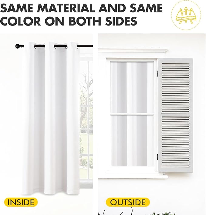 MIULEE Pure White Curtains for Bedroom Living Room 72 Inches Long 2 Panels, Thermal Insulated Room Darkening Drapes Grommet Top Noise Reducing Energy Saving Window Treatments W40 x L72 Inch