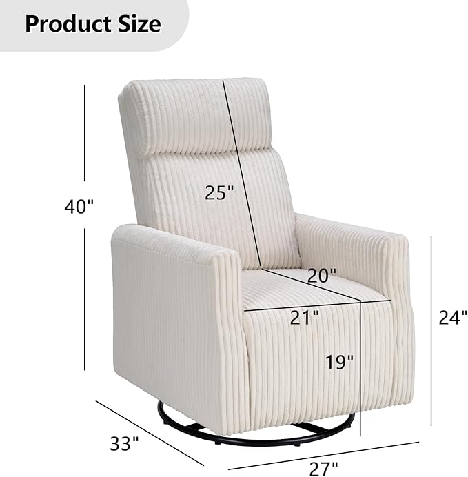 CANMOV Swivel Rocker Chair for Nursery, Swivel Accent Chair with High Back and Arms, Corduroy Glider Chair for Living Room Bedroom Nursery, Beige