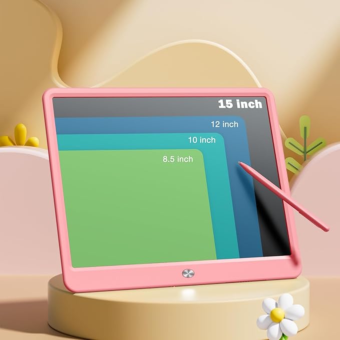 LCD Writing Tablet for Kids, 15 Inch Large Screen Doodle Board Toddler Toys, Drawing Writing Board Tablet, Office Message Notes Board Birthday Gift for 3-12+ Year Old Girls Boys Toys, Pink