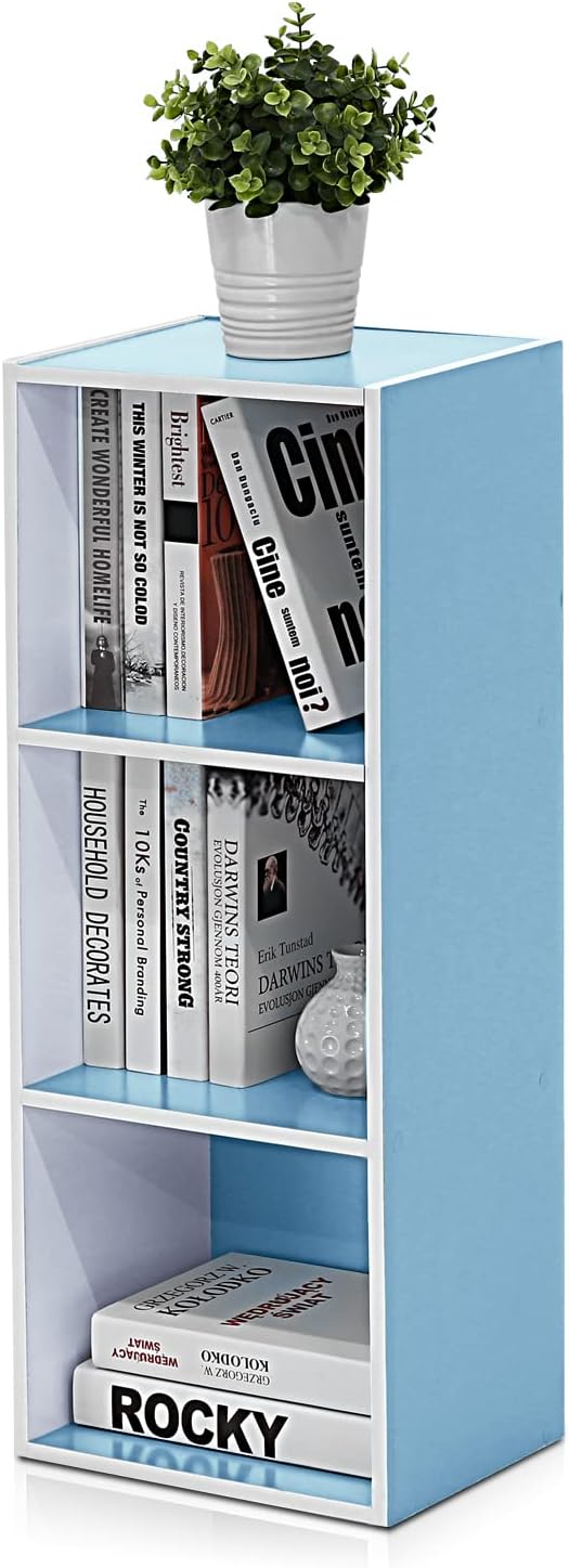 Furinno 3-Tier Open Shelf Bookcase, White/Light Blue 11003WH/LBL