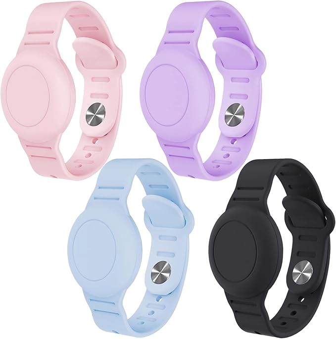 Kids Waterproof Bracelet Compatible with Apple AirTag, Hidden Silicon Protective Case for Air Tag GPS Tracker Holder, Adjustable Anti-Lost Watch Band for Toddler Child (4 Pack)