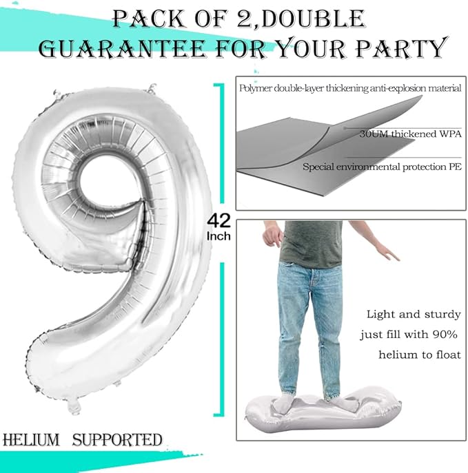 GOER Number 90 Balloons for 90th Birthday Party Decorations,42 Inch Jumbo Foil Helium Balloons for 90th Anniversary (Silver)