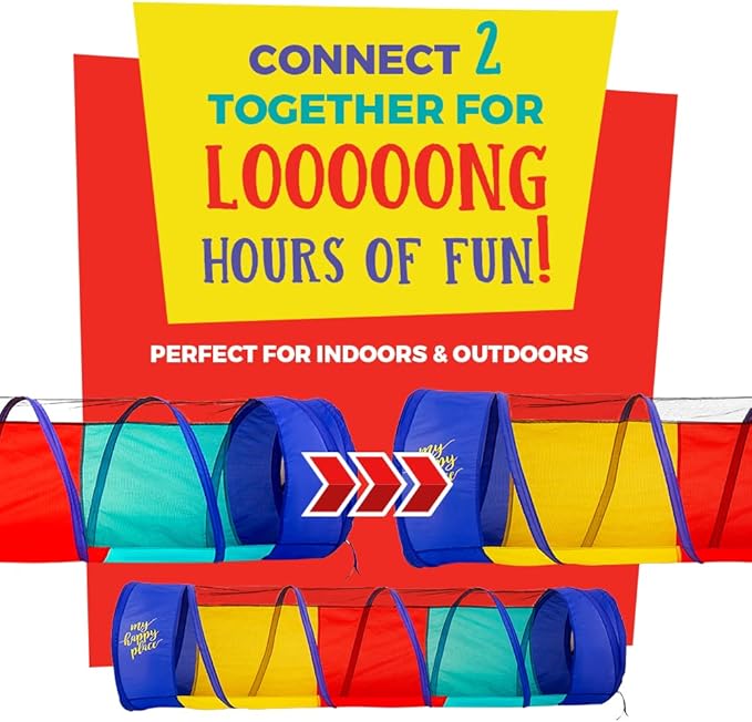 Kiddey Play Tunnel for Kids - Pop Up Tunnel Toys for Toddlers, Kids Multicolored Tunnel for Indoor/Outdoor Fun, Crawl & Play, Obstacle Course Great Gifts for Toddlers - Balls Not Included (2 Pk)