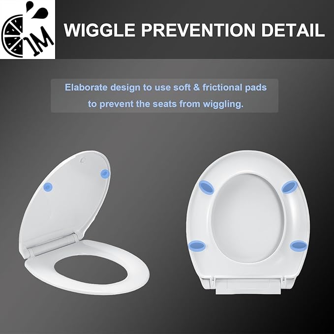 1M Soft Close Toilet Seat Round, Patented Quick Releasing for Easy Cleaning, Anti-Wiggling Design, Easy Installation (2PCS Pack)