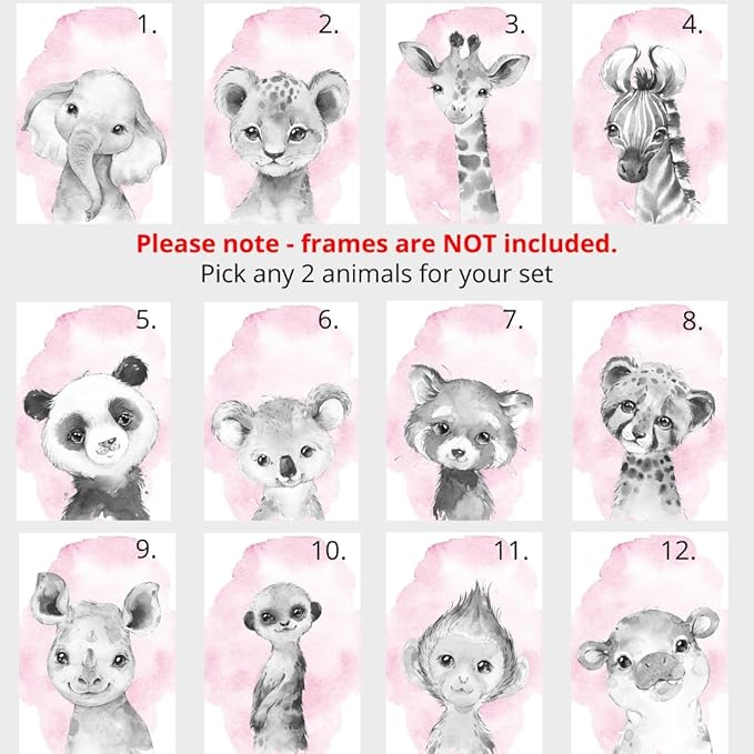 Safari Animals Set of 3 Unframed Poster Prints for Baby Girls Nursery Bedroom Playroom, Personalized Name, Choice of 12 Animals, Pink Purple (11x14)