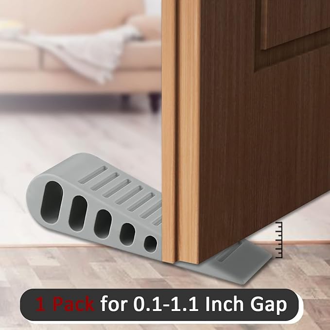 JQK Rubber Door Stopper Wedge, Grey 9 Pack Soft TPR Premium Door Stops for Bottom of Heavy Duty Door on Tile, Concrete, Carpet, Wooden Floor, DSB61-GY-P9