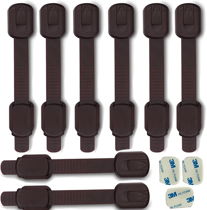 Child Safety Cabinet Locks for Baby Proof,Child Proof Safety Locks for Cabinets,Drawers,Cupboard,Oven,Fridge,8Packs Brown Locks,BAOWEIJD