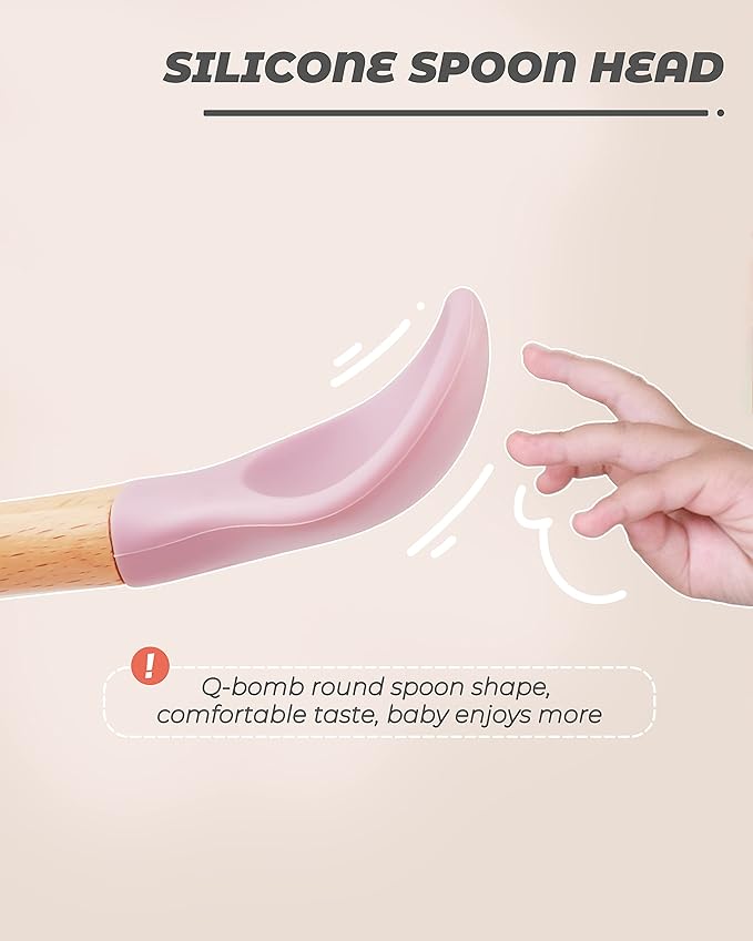 10 pcs Baby Spoons and Forks, First Stage Baby Led Weaning Spoons, Chewable Baby Utensils for Self-Feeding, Bamboo and Silicone Baby Utensils, Kids Utensils for Over 6 Months Babies