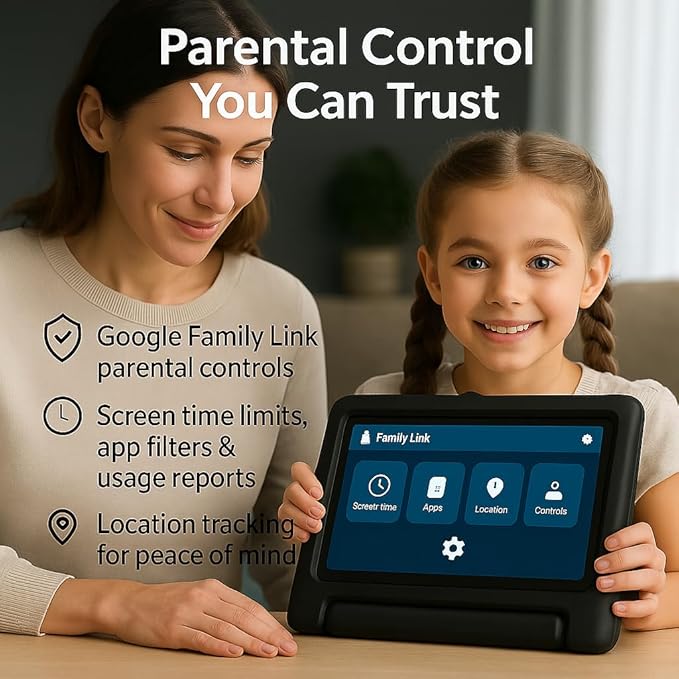 10.1 Inch Kids Tablet with Shockproof Case | Android 14, 64GB+8GB RAM, 12H Battery | Parental Control, Google Kids Space & Preloaded Educational Apps | WiFi 6, HD Display, Ages 3-12