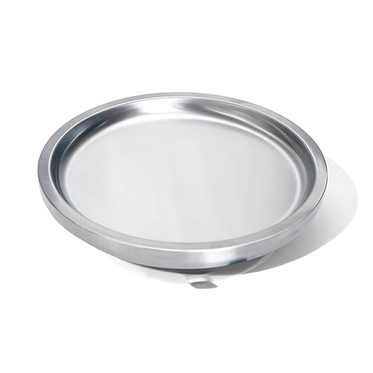 Avanchy Open Baby Plates with Suction – Stainless Steel Divided Plates for Toddlers, BPA-Free, Dishwasher Safe, Unbreakable, Non-Toxic, 100% Silicone Suction – White