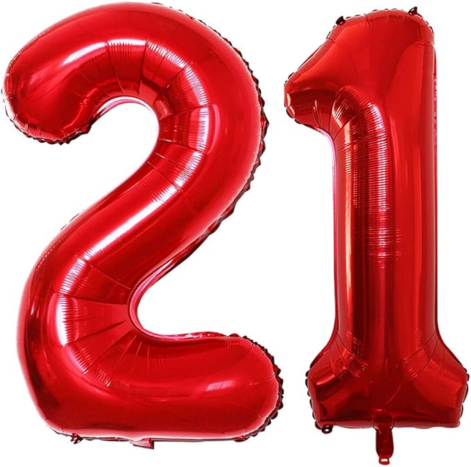 GOER Number 12 Balloons for 12th Birthday Sweet 12 Party Decorations,42 Inch Jumbo Foil Helium 21 Balloons for 21st Birthday Party Decoration (Red)