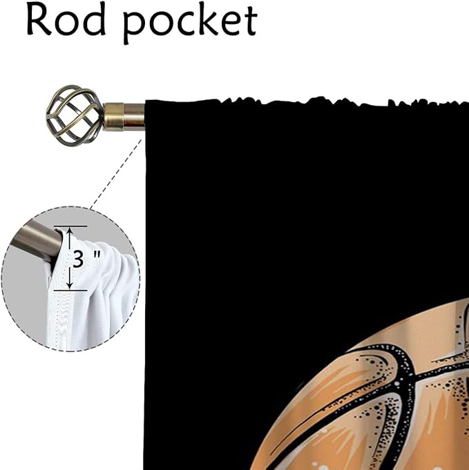 Basketball Blackout Curtains for Boy Girl Room Darkening Decor,Sport Theme Motto Dark Background Bedroom Living Room Home Rod Pocket Thermal Insulated Window Curtain/Drapes Panel,42x45 Inch…