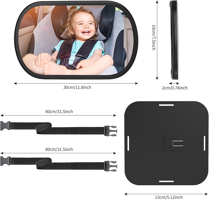 Baby Car Mirror, Safety Car Seat Mirror for Rear Facing Infant, Clear Wide View, 360°Rotation, Easily Observe the Baby Move, Secure, Shatterproof, Crash Tested and Certified (2-Pack)