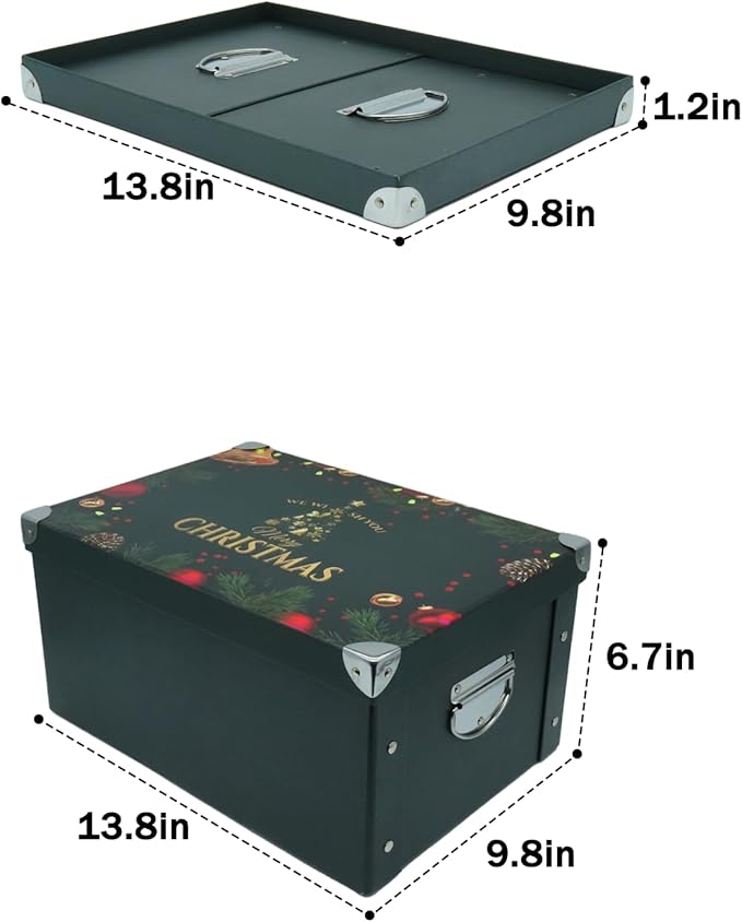 GUOZI Collapsible Storage Box, Decorative Memory Box with Lid & Metal Reinforced Corners, Cardboard File Bin with Handles, Organizer Gift Box for Keepsake Toy Photos Office Nursery Wardrobe Bookshelf