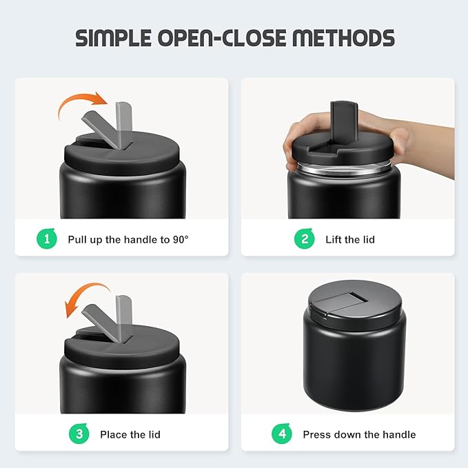 26oz Soup Thermo for Hot Food Kids with Buckle Lid Insulated Vacuum Food Jar Wide Mouth Leakproof Stainless Steel Lunch Container (Black)