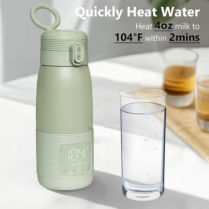 Portable Bottle Warmer for Travel - Super Fast Charging & 5-Min Heating for Breast Milk, Formula & Water, 17oz Large Capacity, Baby Flask for Vehicle Car Airplane Journey (350ML)