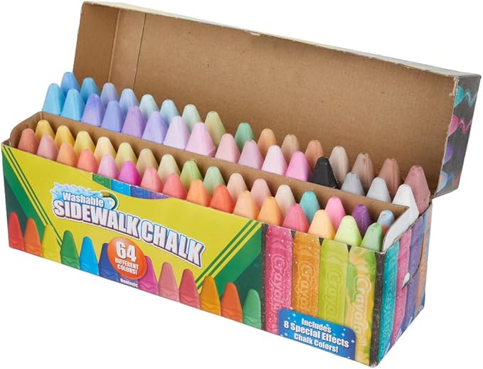 Crayola Ultimate Washable Chalk Collection (64ct), Bulk Sidewalk Chalk, Outdoor Chalk for Kids, Anti-Roll Sticks, School Supplies