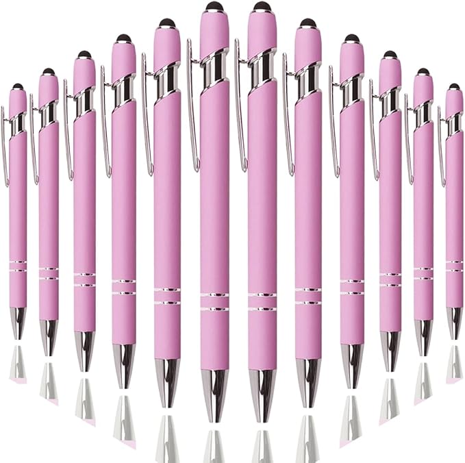 Ballpoint Pen with Stylus Tip, Soft Touch Click Metal Pen, 1.0mm Medium Point, Black Ink, 12 Count(Light Purple)