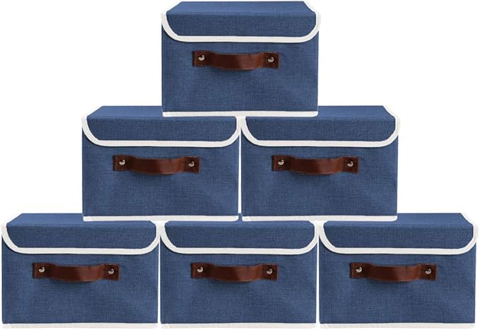 Lucky Monet Storage Bins Boxes with Lids 2 Pack Decorative Storage Boxes Collapsible Fabric Storage Basket Containers Lidded Storage Cube for Organizing Closet Home Office, 10"x 8"x 7" (Blue)