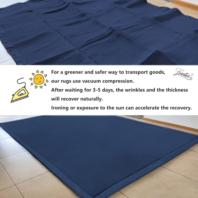 Loartee Nursery Rug - Coral Velvet Crawling Rugs & Area Rugs (6'8"x9'8", Dark Blue) for Toddler Children's Play & Yoga Mat