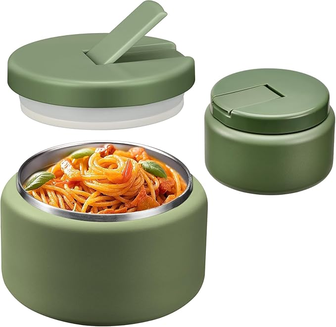 13.5oz Soup Thermo for Hot Food Kids with Buckle Lid Insulated Vacuum Food Jar Wide Mouth Leakproof Stainless Steel Lunch Container (Green)