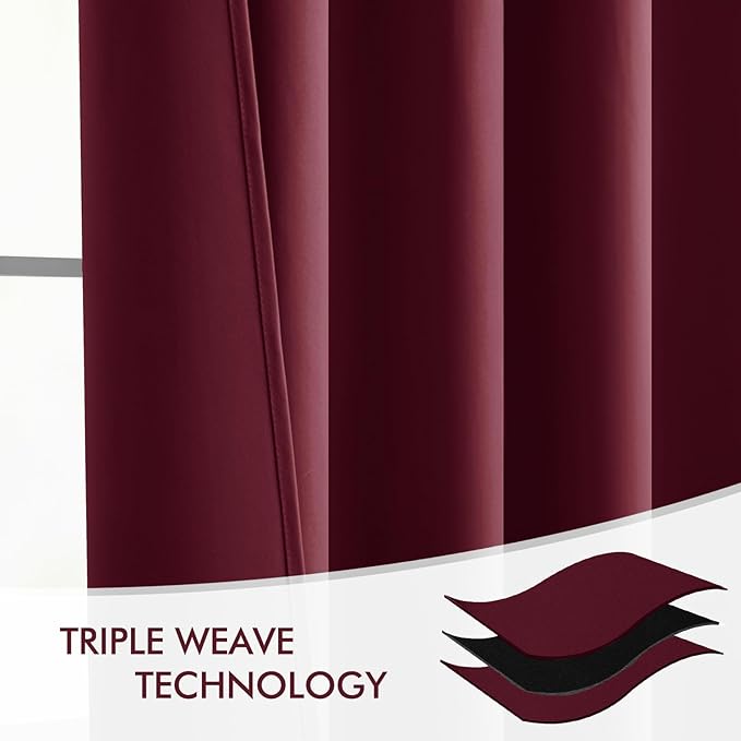 MIULEE Wine Red Back Tab Blackout Curtains 108 Inch Long 2 Panels Set for Bedroom, Rod Pocket/Pinch Pleat Extra Long Thermal Insulated Living Room Darkening Pleated Light Blocking Drapes