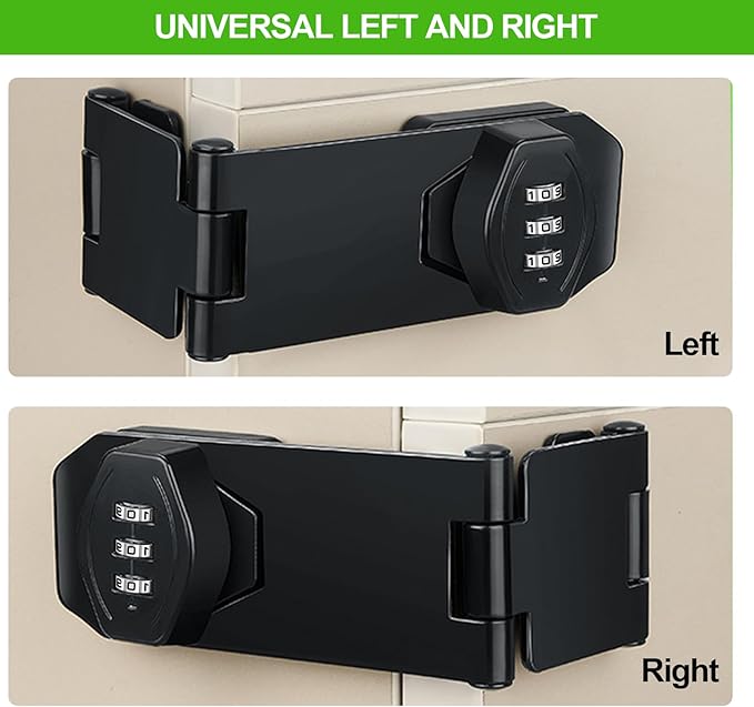 1 Pack Password Rotary Hasp Locks, Collapsible Solid 304 Stainless Steel File Cabinet Lock Desk Drawer Lock, for 90 Degree and 180 Degree Drawers, Dabinets, Doors, Flip Barn Door, Outdoor (Black)