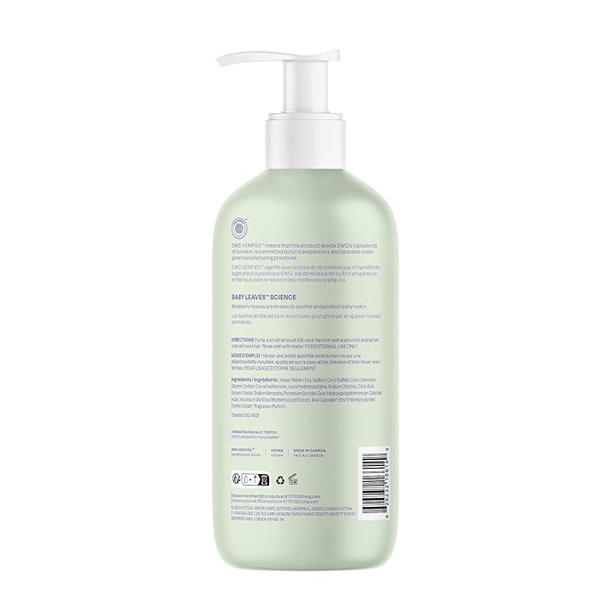 ATTITUDE 2-in-1 Shampoo and Body Wash for Baby, EWG Verified, Dermatologically Tested, Made with Naturally Derived Ingredients, Vegan, Sweet Apple, 16 Fl Oz