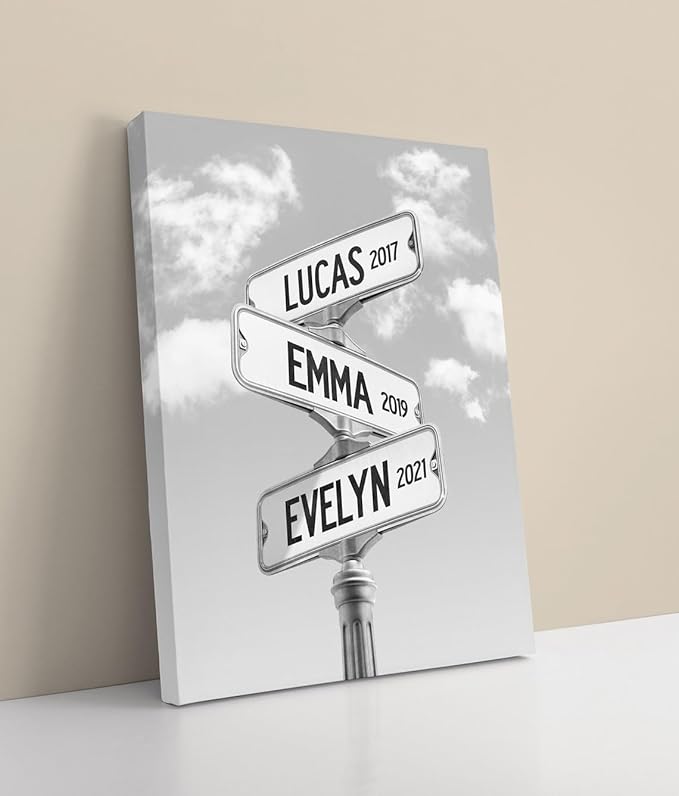Personalized Family Street Sign Multi-Name Canvas Or Poster Wall Art, Street Sign Customized With Name, Best Gifts For Parents, Grandparents From Kids Daughter Son, Christmas Gift For Family #09