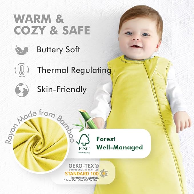 HAPIU Unisex Rayon Made from Bamboo Baby Sleep Sack TOG 1.0, 2-Way Zipper YKK, Wearable Blanket Baby