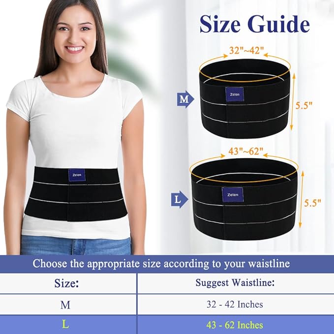 Umbilical Hernia Belt for Women Men Abdominal, Belly Button Hernia Support Belts for Men, Abdominal Support Binder with Compression Pads, Hernia Relief Wrap, Belly Band Post Hernia Surgery (43"-62")