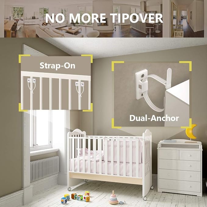 4our Kiddies Furniture Straps (10 Pack) Baby Proofing Anti Tip Furniture Anchors Kit, Cabinet Wall Anchors Protect Toddlers from Falling Furniture, Adjustable Child Safety Straps Earthquake Resistant