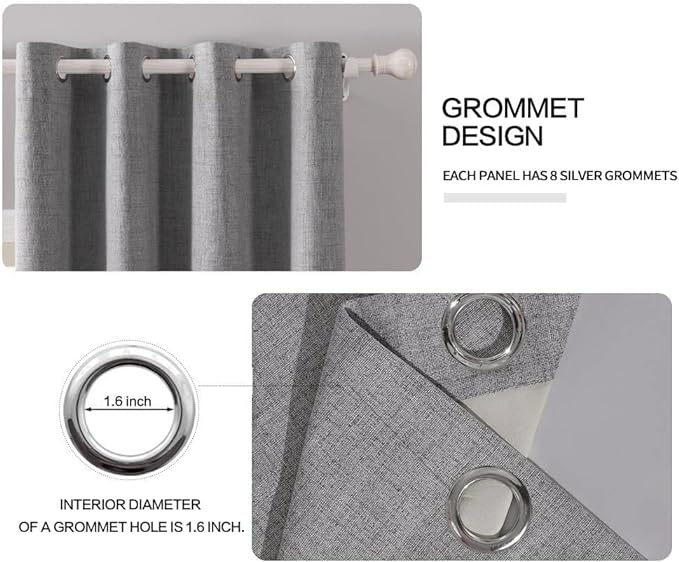 MIULEE Linen Texture Curtains for Bedroom Solid 100% Blackout Thermal Insulated Grey Curtains Grommet Room Darkening Curtains/Draperies Luxury Decor for Living Room Nursery 84 Inch (52x84, 2 Panels)