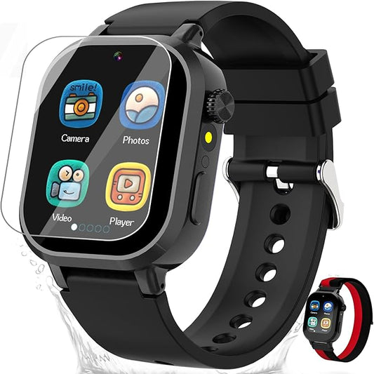 Waterproof Smart Watch for Kids Boys Ages 5-12 with 39 Games, HD Camera, Video, Music, Habit Tracking, Alarm, Pedometer, Kids Smart Watch Chrismars Birthday Gift for Boys Age 5 6 7 8(Black)