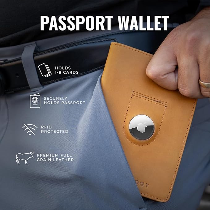 Kings Loot Passport Holder Wallet | RFID Blocking Leather Travel Wallet with Built-in Airtag Holder | Holds 1-6 Cards & Passport | Easy Pull Tab | Travel Wallets (Onyx Black)
