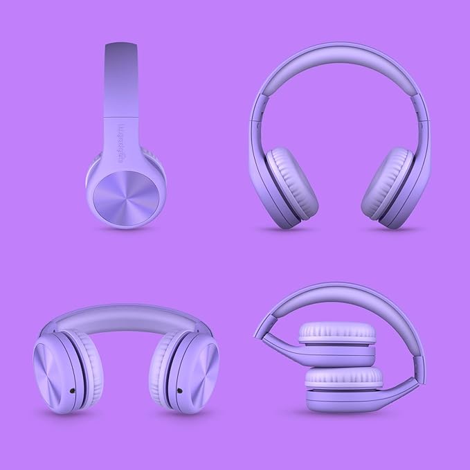 LilGadgets Connect+ Pro Wired Kids Headphones for School w/Microphone, Volume Limiting, Noise Reducing Over-Ear Headset w/Cord, SharePort Technology & SoftTouch Padding, Purple Headphones for Kids